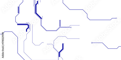 Blue circuit diagram on white background. High-tech circuit board connection system.Vector abstract technology on a white background.