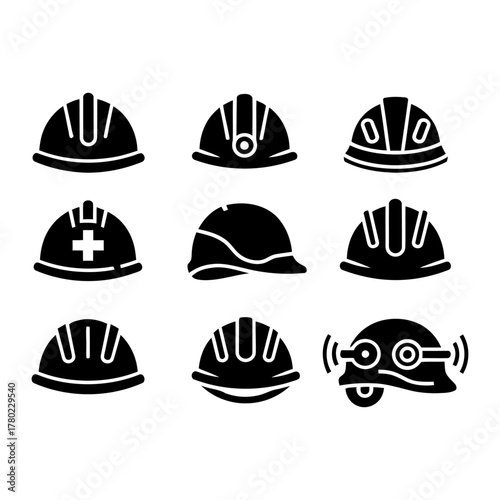 Set of Safety Helmet Icons – Industrial and Construction Protection Equipment Vector Pack