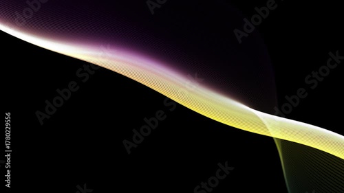 Colorful flowing light wave motion background with alpha channel, elegant abstract line animation on black