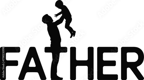 Father lifting child silhouette black