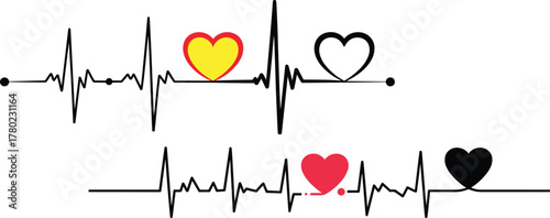 Heartbeat pulse lines with colorful hearts love vector design.