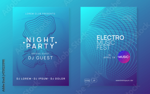 Dance Design. Concert Cover. Soundwave Beat Invitation. Discotheque Festival Template. Edm Magazine. Green Night Club Set. Violet Fest Flyer. Blue Dance Design
