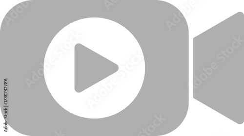 Gray video camera icon with white play button symbol media