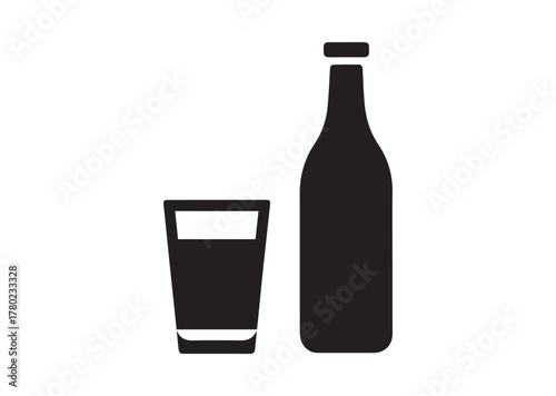 Glass and bottle icon, Glass and bottle solid vector