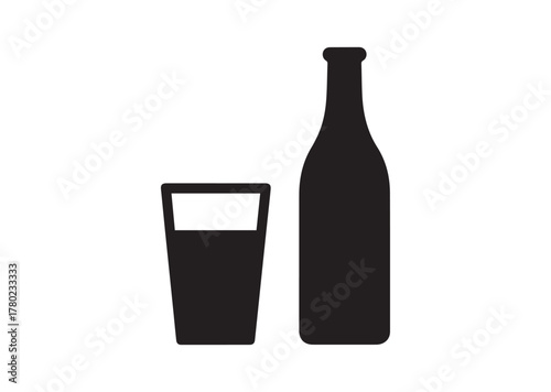 Glass and bottle icon, Glass and bottle solid vector