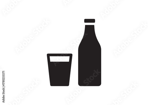Glass and bottle icon, Glass and bottle solid vector