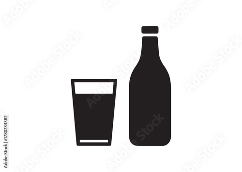 Glass and bottle icon, Glass and bottle solid vector