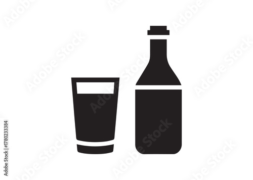 Glass and bottle icon, Glass and bottle solid vector