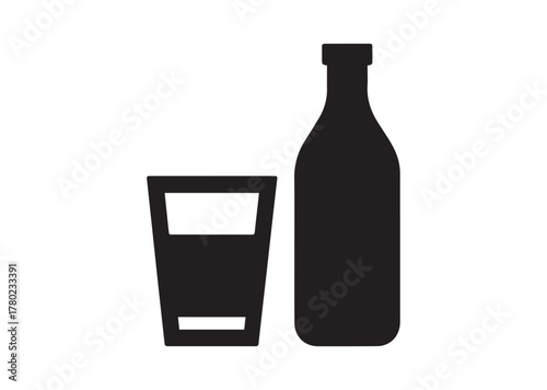 Glass and bottle icon, Glass and bottle solid vector