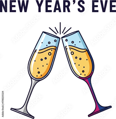 Two champagne glasses toasting for a New Year's Eve celebration concept