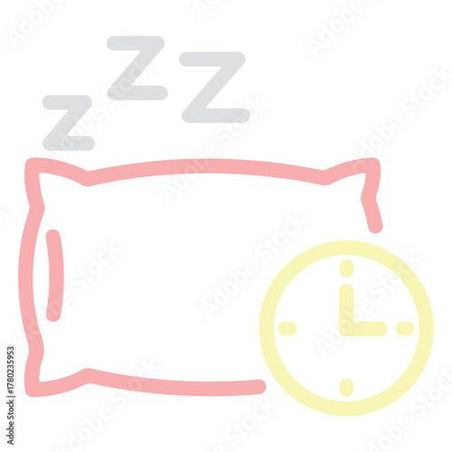 Sleep Time Icon with Pillow and Clock, Minimal Bedtime Routine and Rest Concept Illustration.