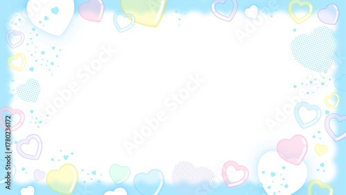 ぷにぷにしたハートのゆめかわいいパステルカラー背景フレーム（ベクター）
