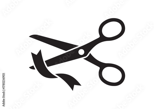 Ribbon cutting scissors icon, Ribbon cutting scissors solid vector