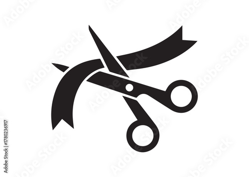 Ribbon cutting scissors icon, Ribbon cutting scissors solid vector