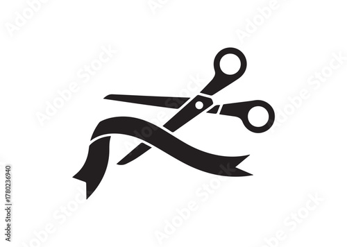 Ribbon cutting scissors icon, Ribbon cutting scissors solid vector