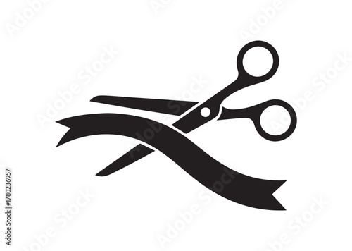 Ribbon cutting scissors icon, Ribbon cutting scissors solid vector