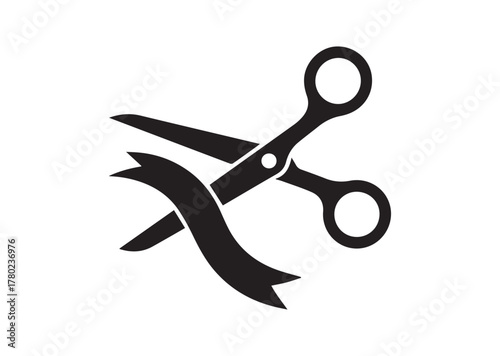 Ribbon cutting scissors icon, Ribbon cutting scissors solid vector