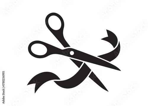 Ribbon cutting scissors icon, Ribbon cutting scissors solid vector