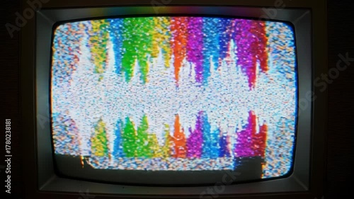 Displaying Vintage Television Color Bars with Audio Waveform Overlay in Closeup