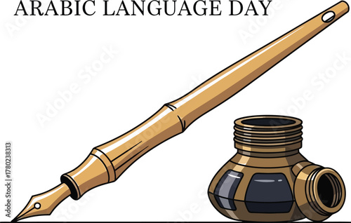 Arabic Language Day illustration with quill and ink pot