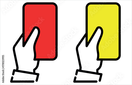 Referee signaling foul play with red and yellow cards during crucial soccer match, symbolizing fair play and game integrity for sportsmanship concepts