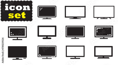 Smart TV icon Set, Smart TV solid vector