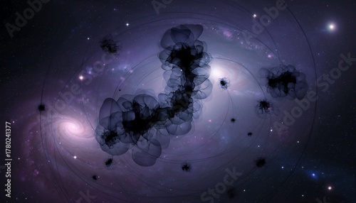 Abstract Space Galaxy Scene with Nebula and Starfield in Deep Purple and Blue Colors