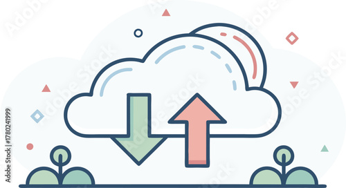 Dynamic cloud icon visually represents seamless data upload and download for modern business and technology concepts