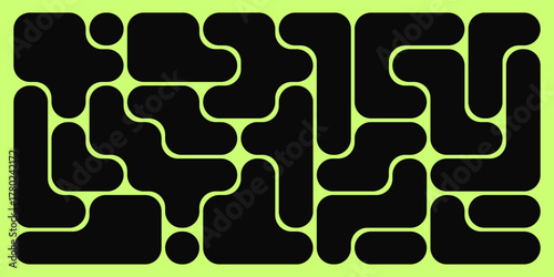 Bento grid rounded blocks pattern, bold black shapes with soft corners on neon lime background for modern UI layouts, posters, social banners and branding templates