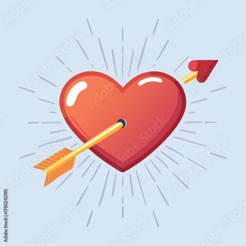 A vibrant illustration of a red heart pierced by a golden arrow, symbolizing love and affection.