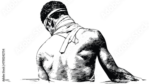 Black and White Drawing of a Man with Bandage, Medical Concept