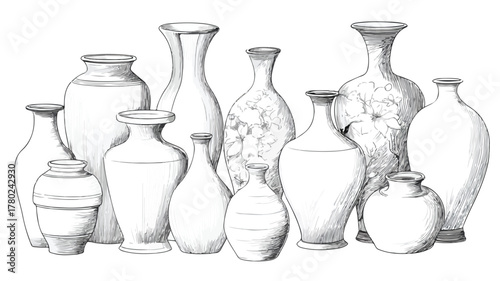 Elegant Black and White Vases Vector Illustration for Interior Design Projects