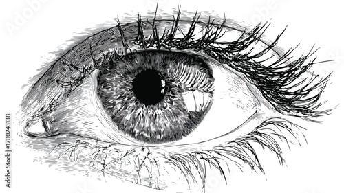 Detailed Black and White Human Eye Vector Illustration with Outline