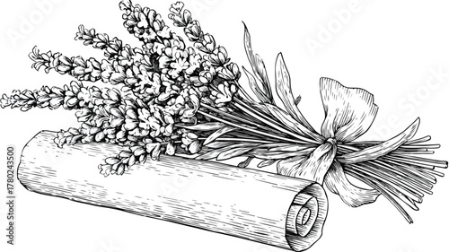 Elegant Lavender Flowers Bundle with Decorative Scroll Vector Illustration