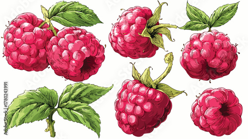 Vibrant Collection of Raspberries and Raspberry Vector Illustrations