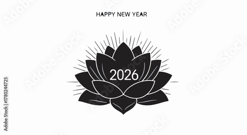A serene lotus flower blooms with the year 2026, symbolizing growth and new beginnings.