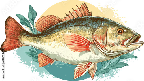 Underwater Scene with Fish Drawing in Vector Format