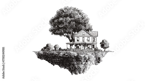 Beautiful Vector Drawing of House with Tree, Perfect for Architectural Designs and Nature Themes