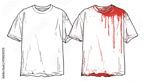 Bloody Shirt Drawing with Front Bottom Blood Stains for Creative Designs