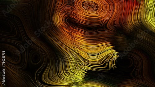 Abstract golden and orange lines swirling in a dark background creating a hypnotic pattern