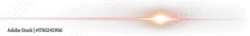 Red horizontal lens flare with bright starburst on transparent background
