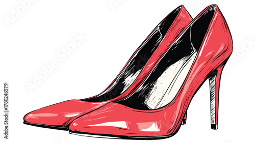 Elegant High Heeled Shoes Vector Illustration with Outline for Fashion Design