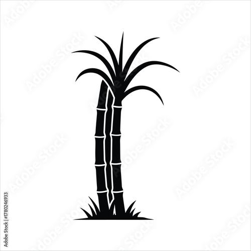 Minimalist vector illustration of a robust sugarcane plant with stalks and leaves, symbolizing natural agriculture and sweetness