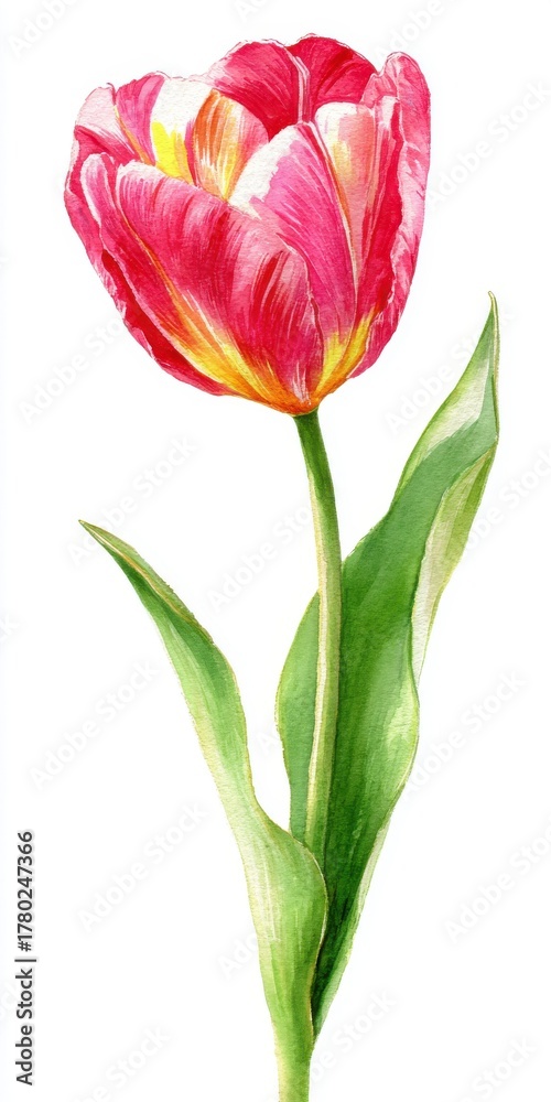 Obraz premium Watercolor Painting of a Pink and Yellow Tulip