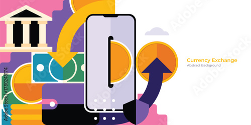 Digital Payment and Online Banking Background, Mobile App, Internet Bank, Money Transaction, and Currency Exchange Concept