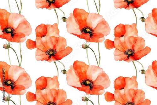 Artistic Watercolor Poppies Floral Pattern