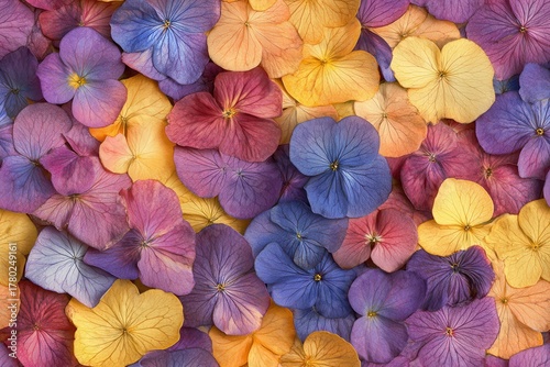 Vibrant and Colorful Display of Hydrangea Flower Petals in a Stunning Mosaic Pattern