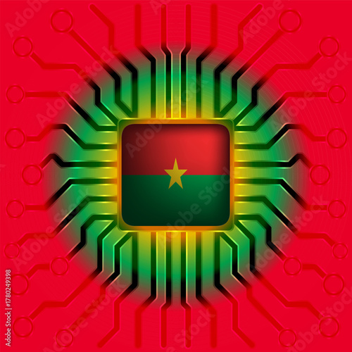 Burkina Faso Tech & Digital Progress - Vector Graphic of Flag on Microchip CPU Icon