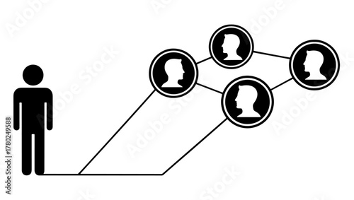 Human figure connected to social network icons simple flat vector illustration concept for communication and online connection