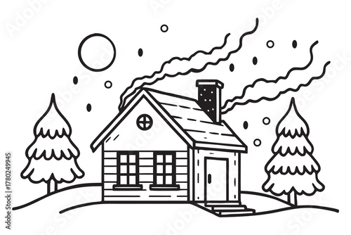 Charming rustic cabin nestled in nature with a cozy chimney smoke plume